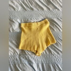 Yellow Ribbed Women Shorts
